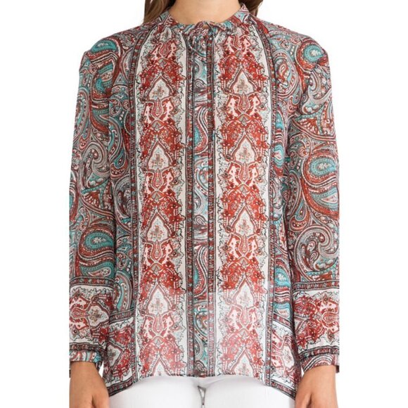 💕RACHEL ZOE💕 Violet Peasant Neck Tie Blouse in Parrot & Bright Red 6 - Picture 5 of 16